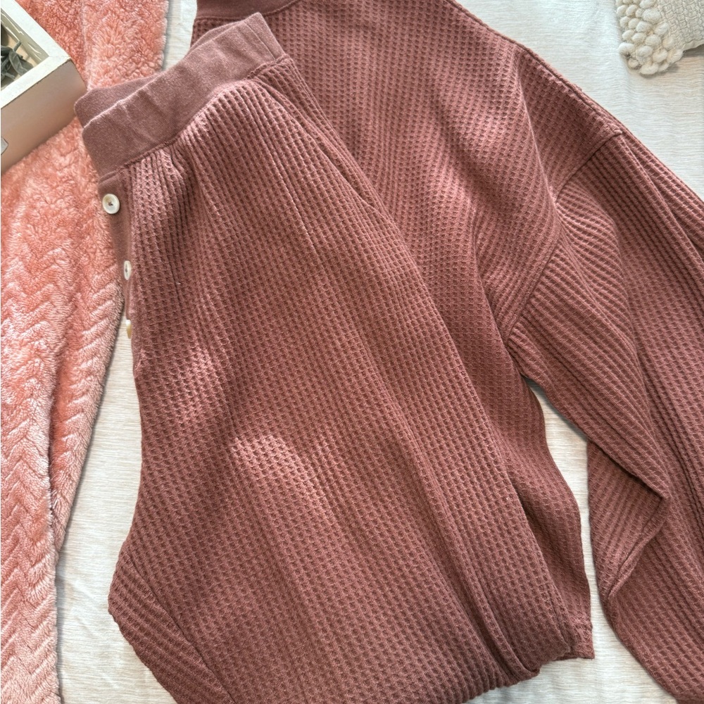 Rust waffle knit set